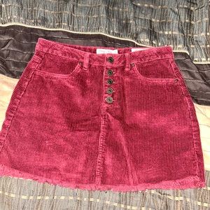 Burgundy Corduroy Distressed Hem Mini Skirt